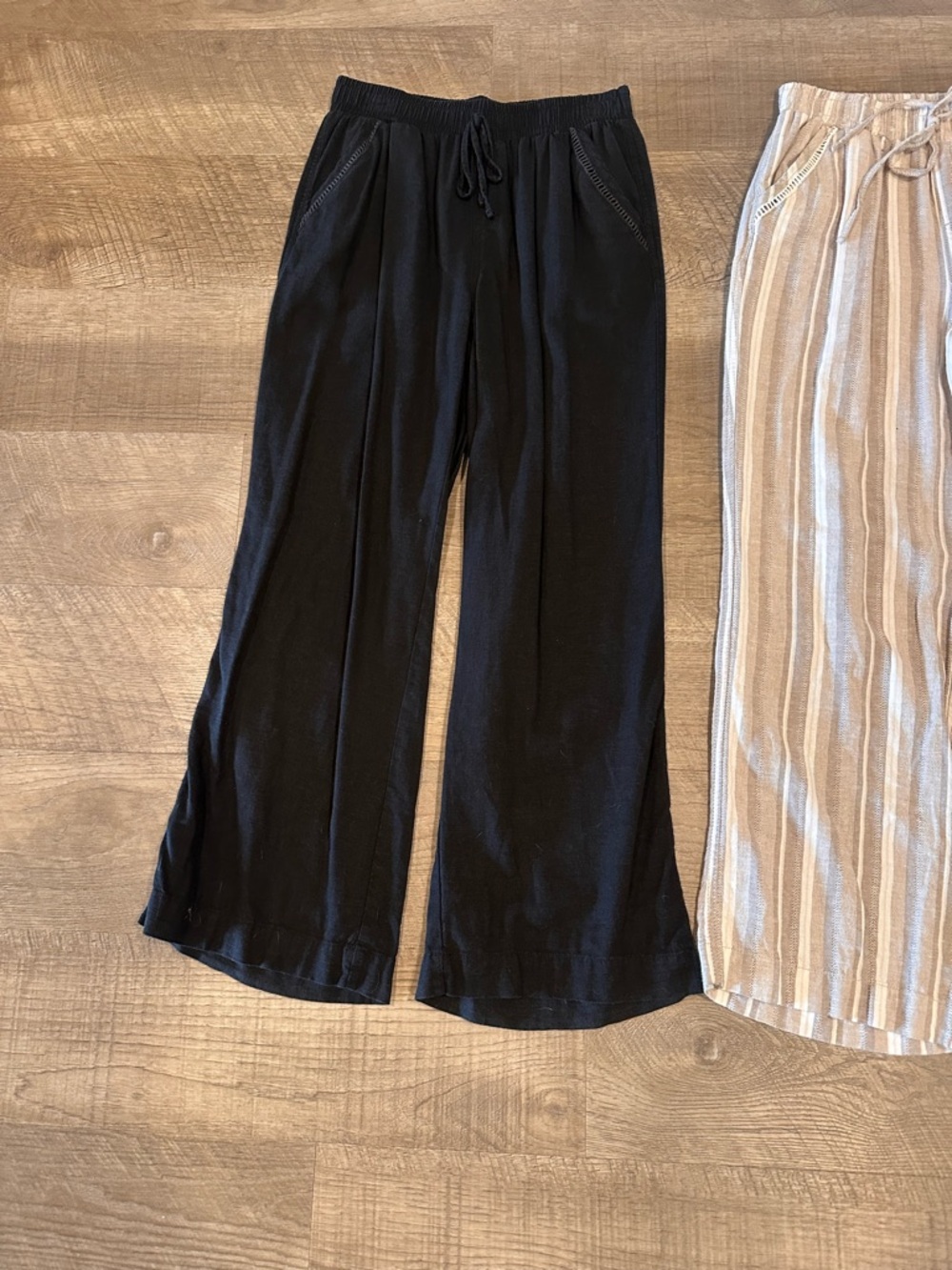 3-Briggs Women's Wide Leg Lightweight Linen Blend 2 Pockets Stripe Pants Size M. - Picture 6 of 15